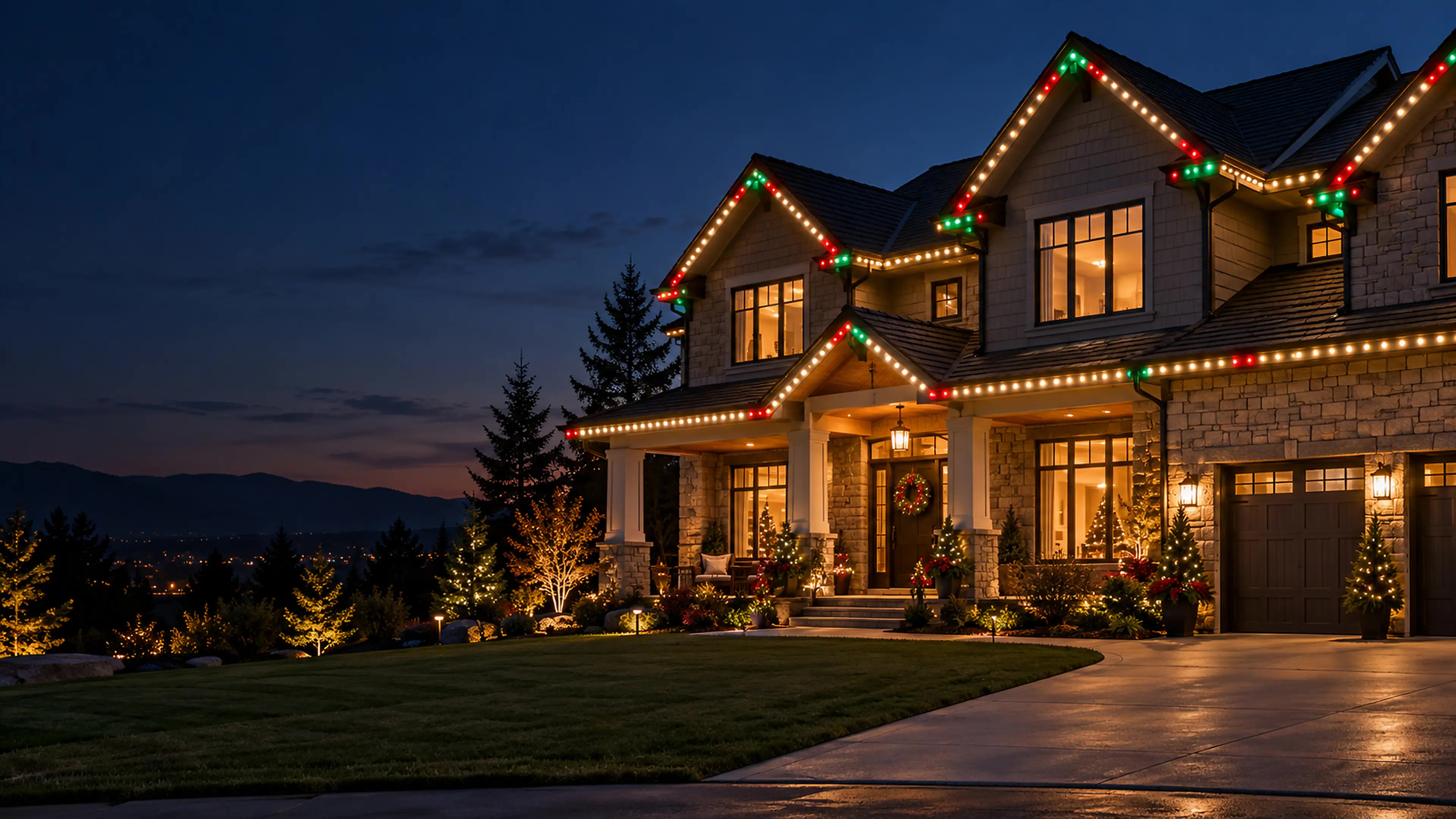Home with professionally installed holiday lighting